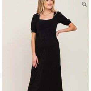 Pinkblush Black Maxi Dress with Square Neckline and Puff Sleeves